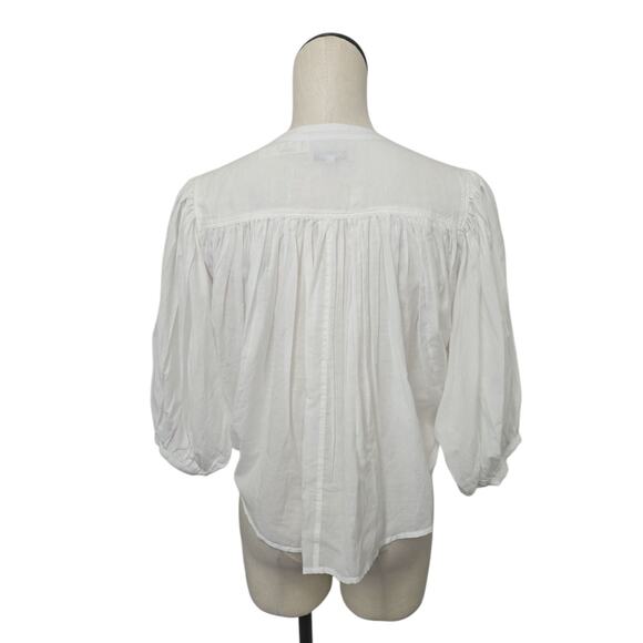NWT Madewell Shirred Crewneck Button Up Top Blouse White Size Large NU464 - Picture 2 of 10